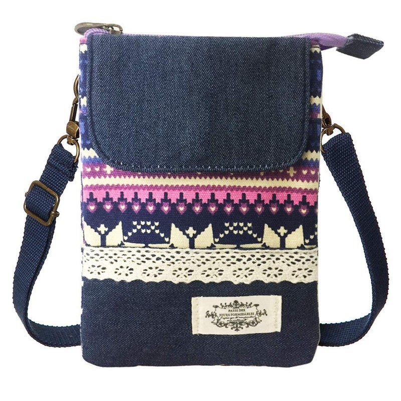 LassZone Small Crossbody Bag for Women Canvas Mobile Phone Purse Mini Shoulder Bags National Pattern Handbags Coin Pouch Wallet - Image 1